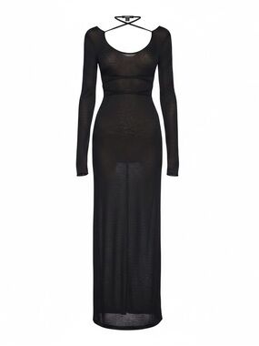 Darker Wavs Black Long Sleeve Maxi Dress with Ties